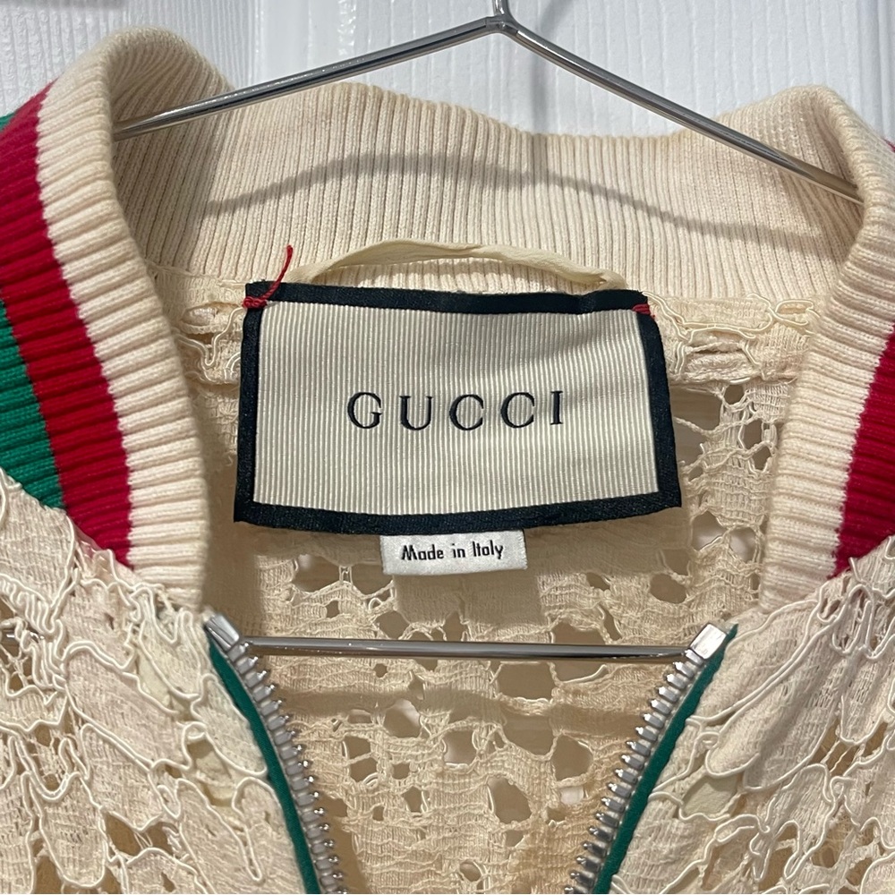 GUCCI Ivory Floral Rebrodé Lace Bomber Jacket 80s Logo IT 42 - Picture 4 of 7